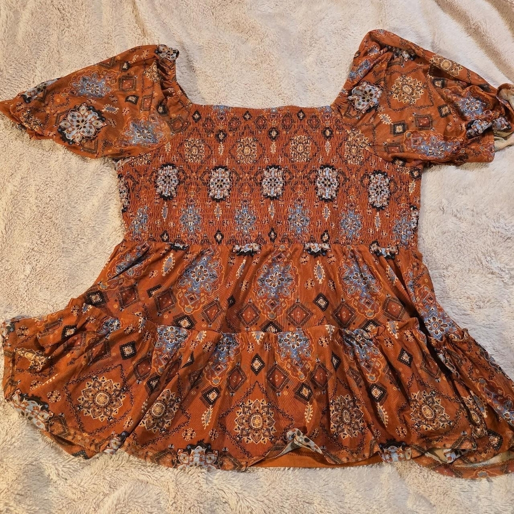 Maurices Orange Patterned Blouse